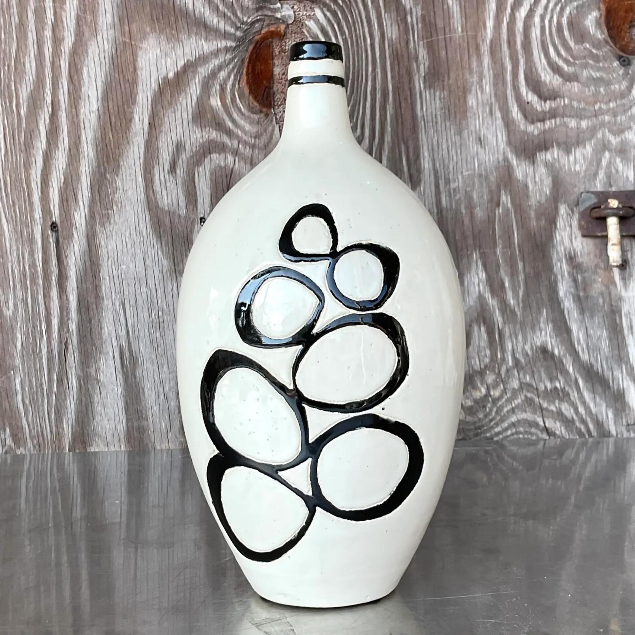 Vintage Boho Signed Studio Pottery Bubble Vase For Sale 1