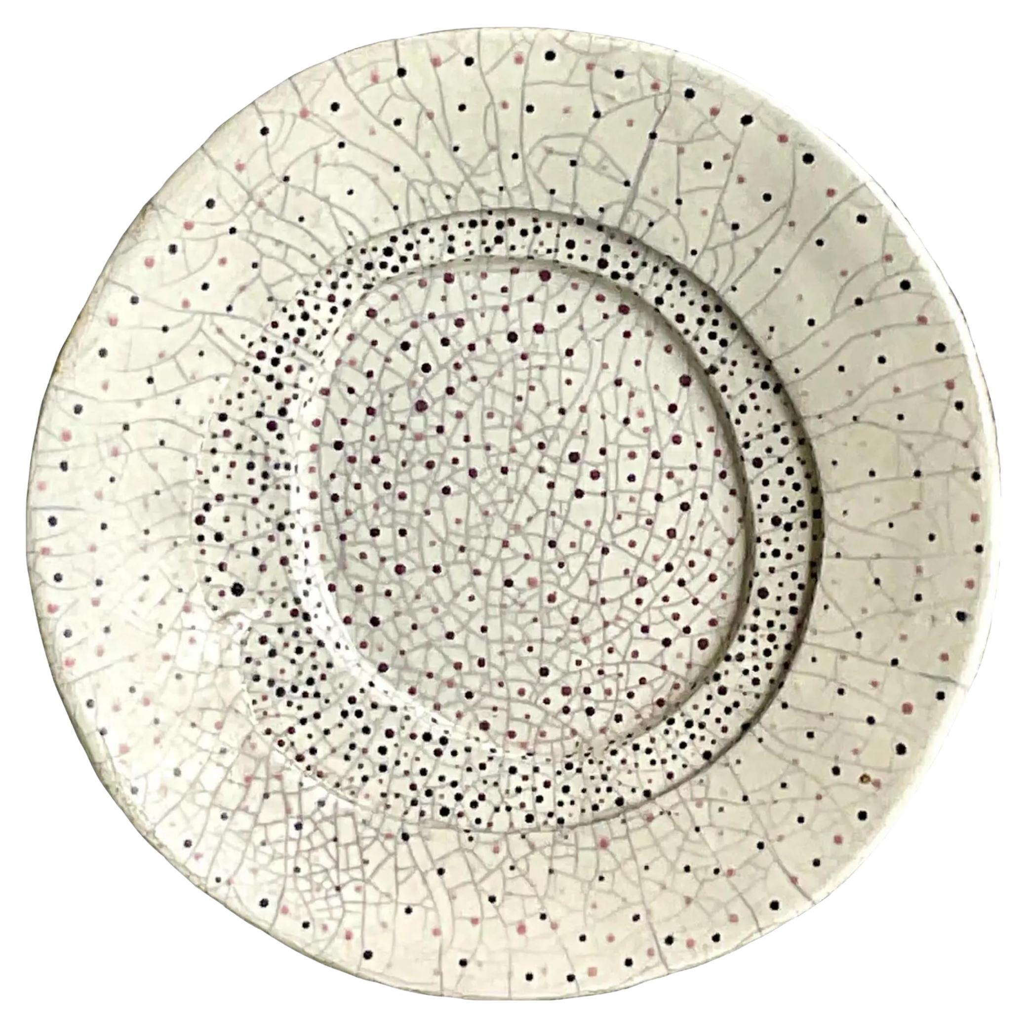 Vintage Boho Signed Studio Pottery Dot Plate For Sale
