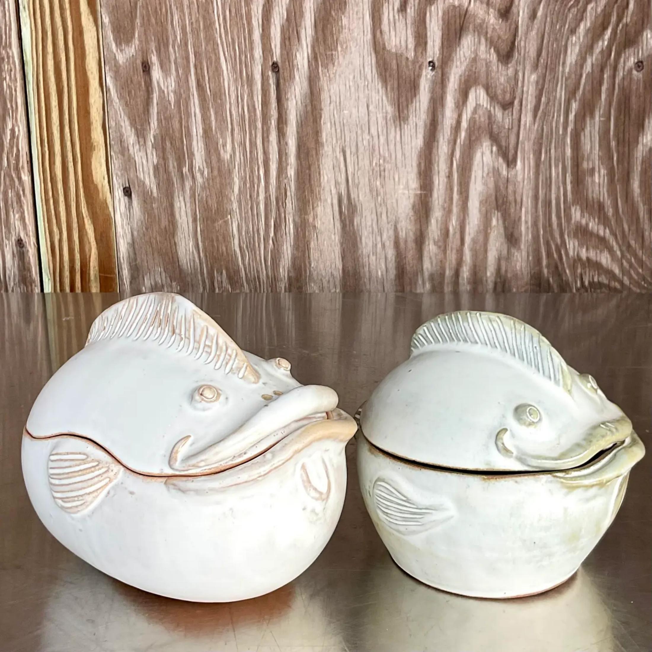 Vintage Boho Signed Studio Pottery Lidded Bowls - Set of 2 5
