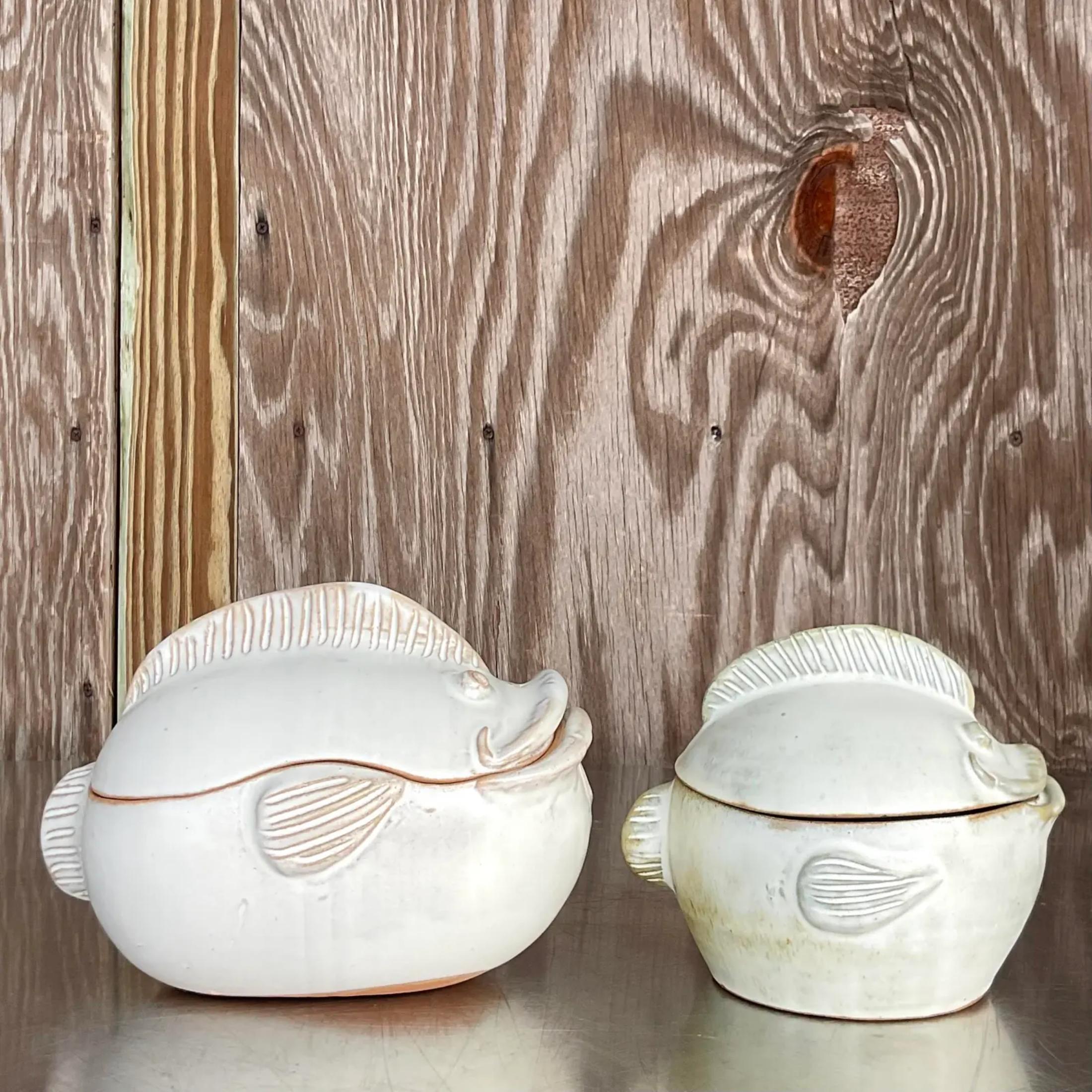Vintage Boho Signed Studio Pottery Lidded Bowls - Set of 2 2