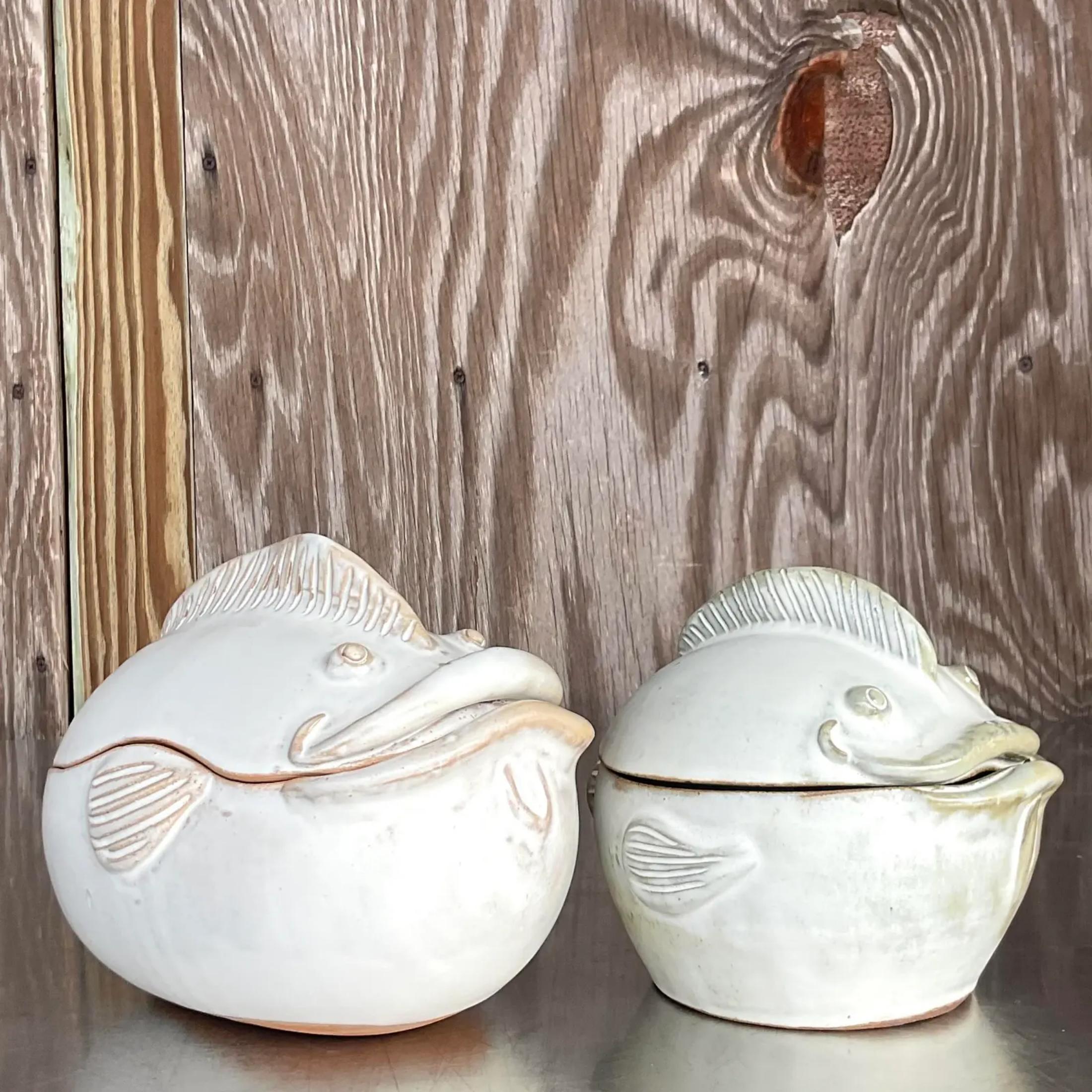 Vintage Boho Signed Studio Pottery Lidded Bowls - Set of 2 3
