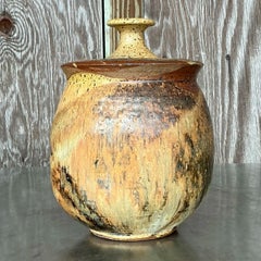Vintage Boho, signierte Studio Pottery-Urne mit Deckel, Vintage
