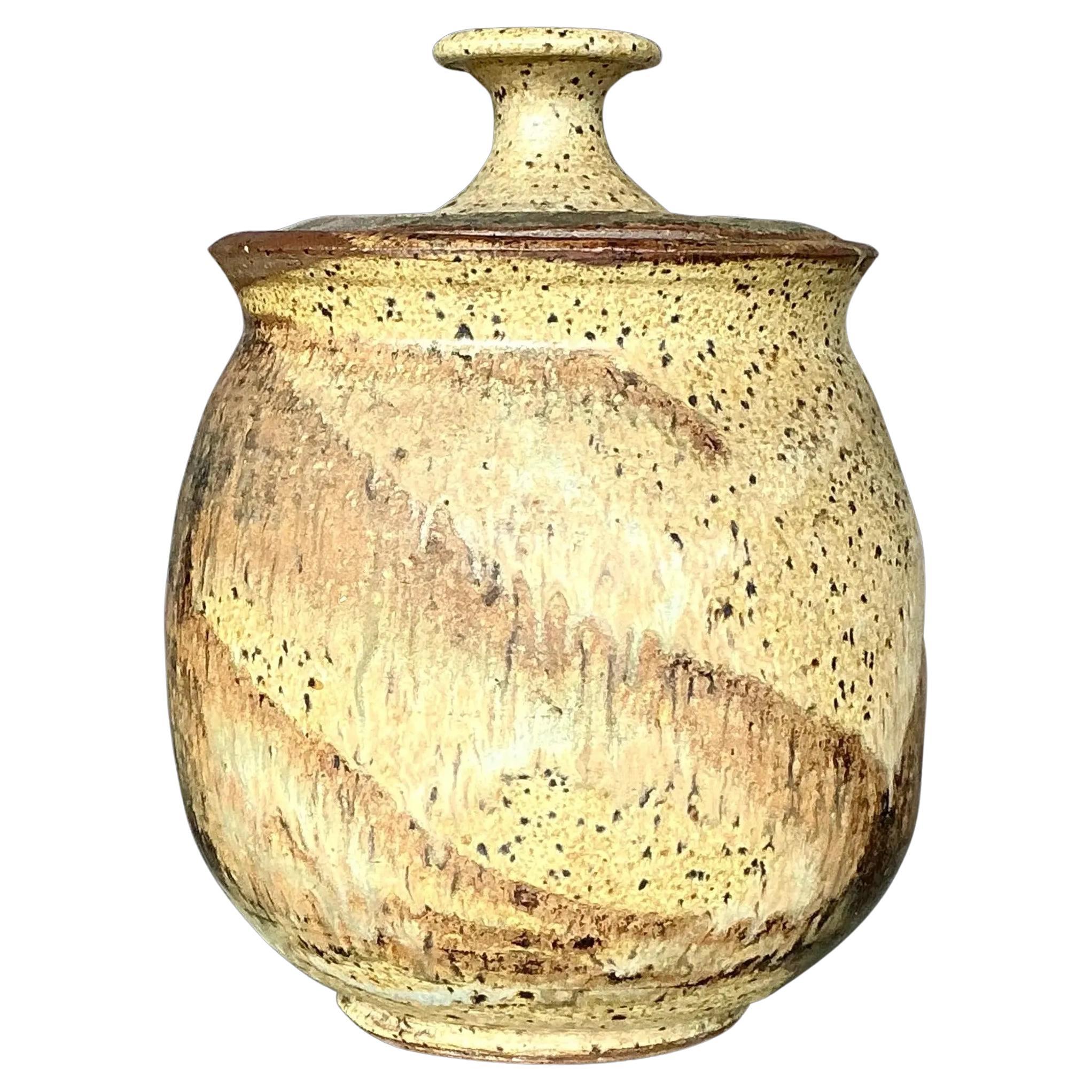 Urna con tapa Vintage Boho firmada Studio Pottery