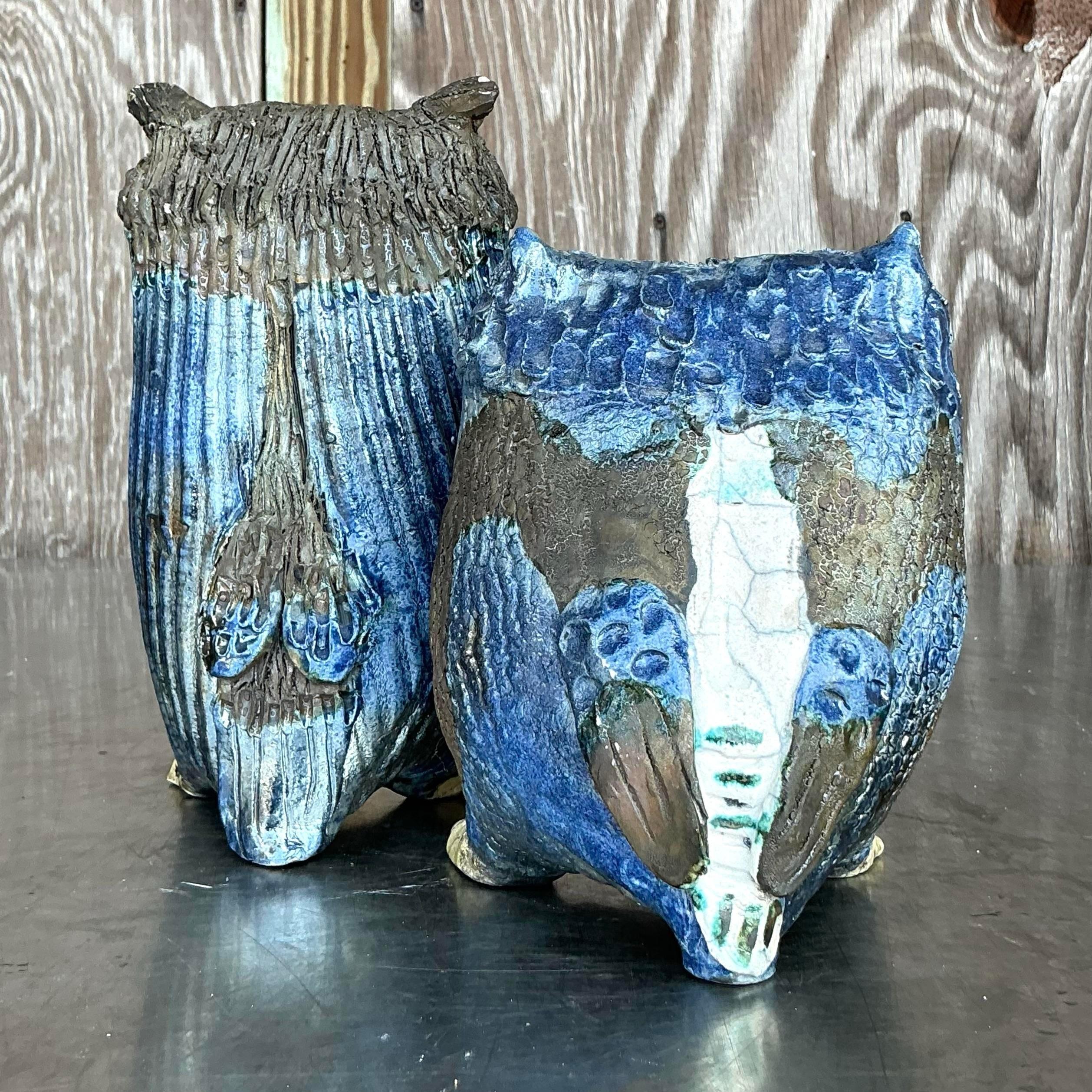 Gufi Studio Pottery vintage firmati Boho - Set di 2 in vendita 2