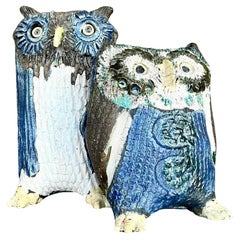 Vintage Boho Firmado Studio Pottery Búhos - Set de 2