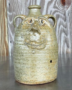 Vintage Boho Signed Studio Pottery Two-Face Jug