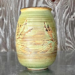 Vase vintage de Studio Pottery signé Boho