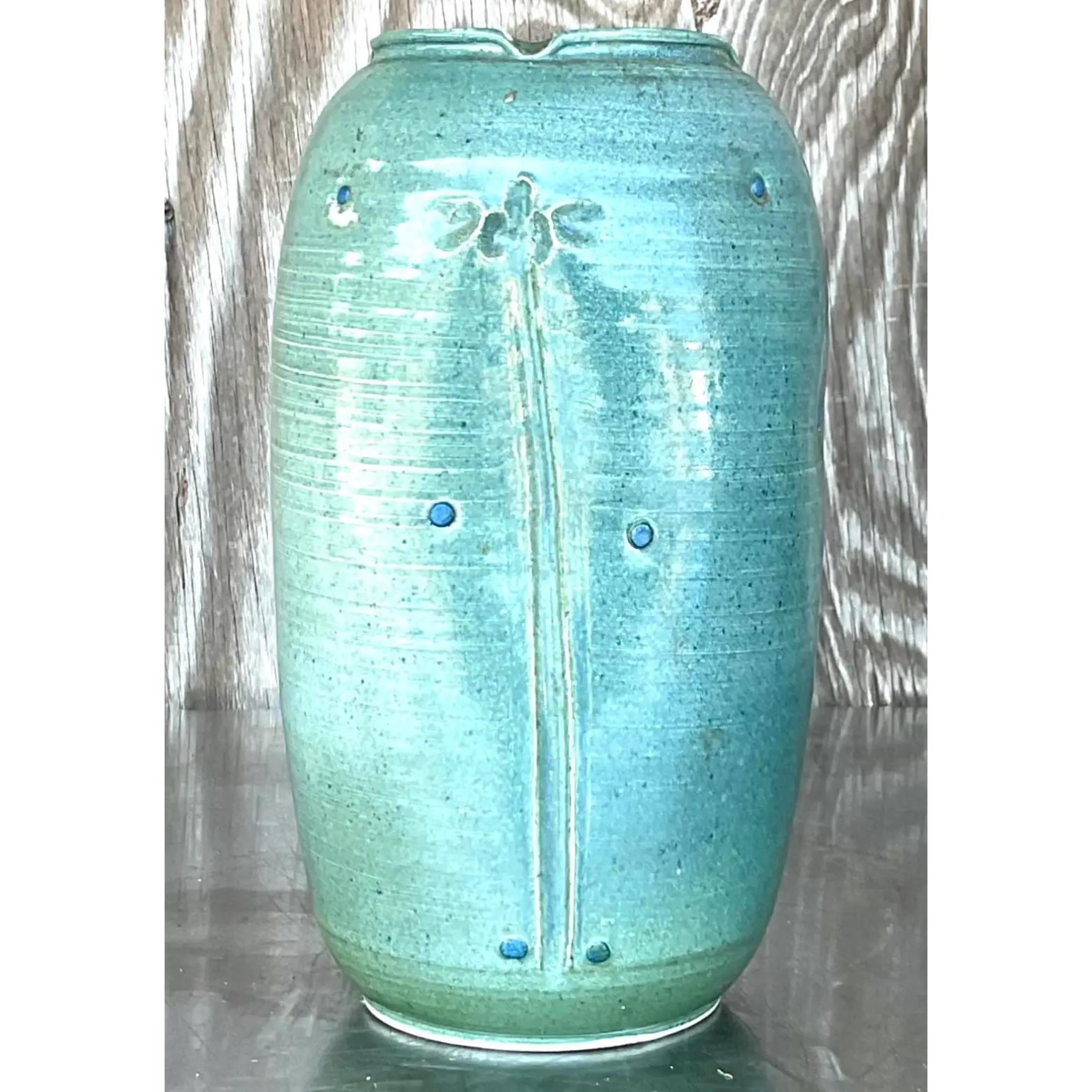 Vintage Boho Signed Studio Pottery Vase In Good Condition For Sale In west palm beach, FL