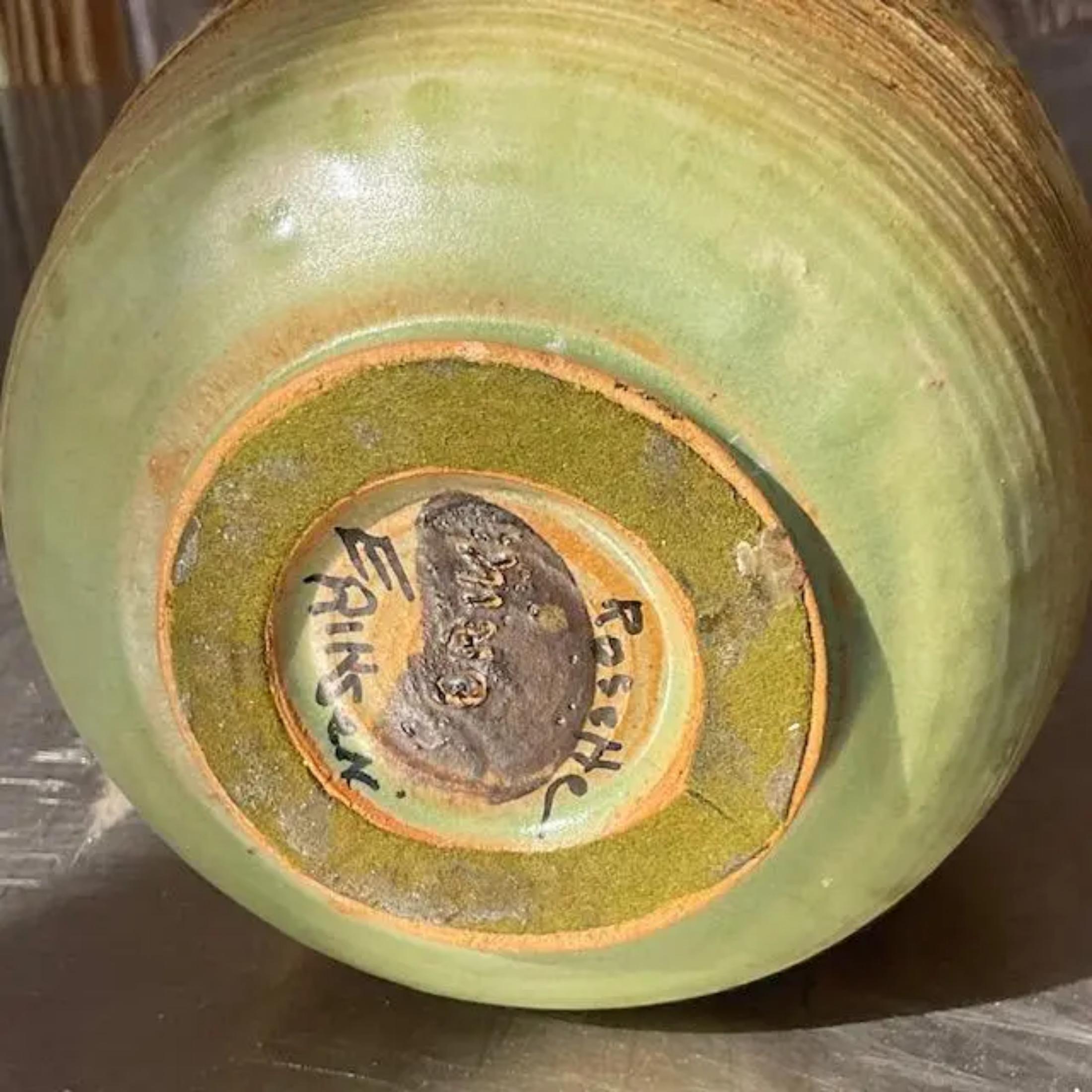 20th Century Vintage Boho Signed Studio Pottery Vase For Sale