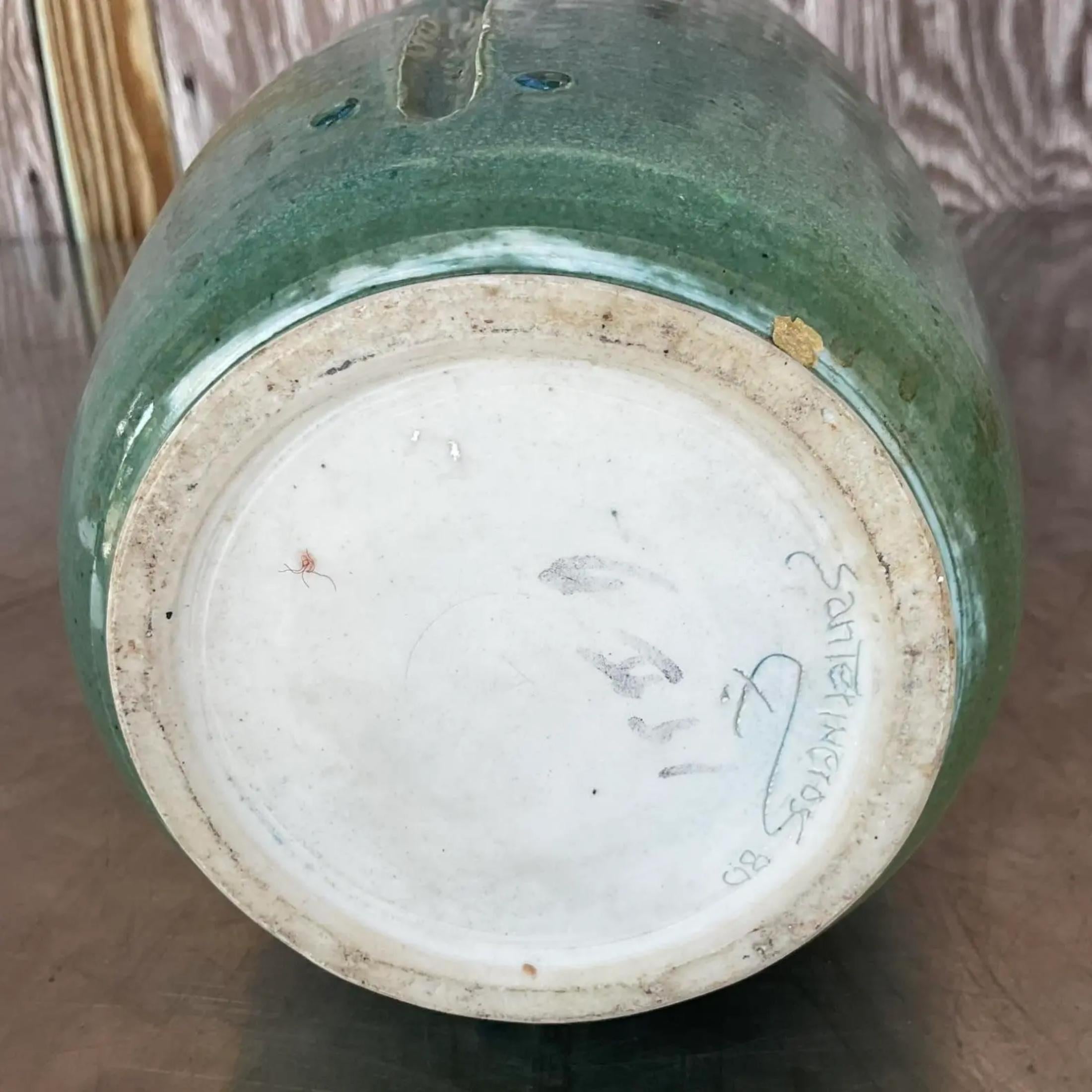 Vintage Boho Signed Studio Pottery Vase For Sale 1