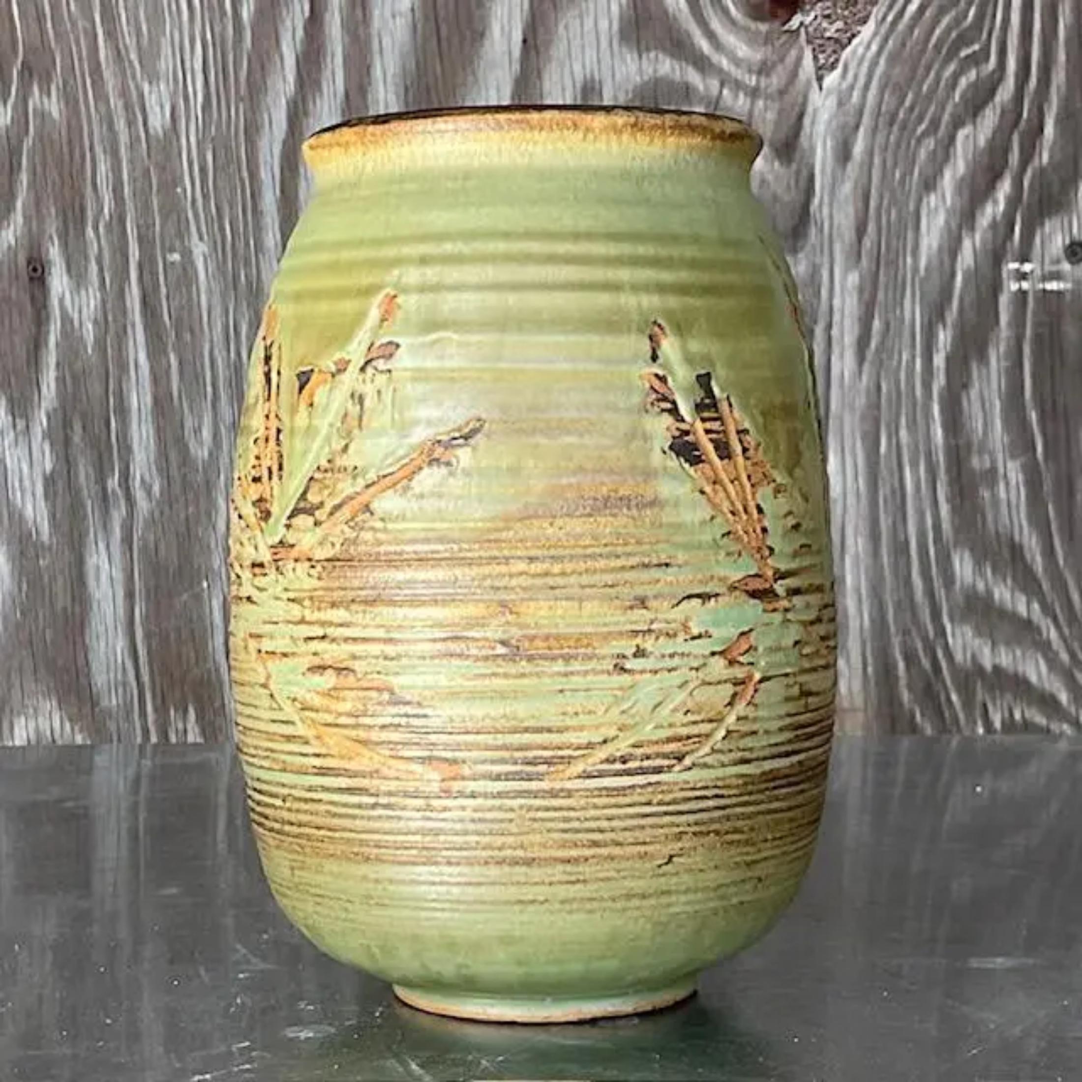 Vintage Boho Signed Studio Pottery Vase For Sale 1