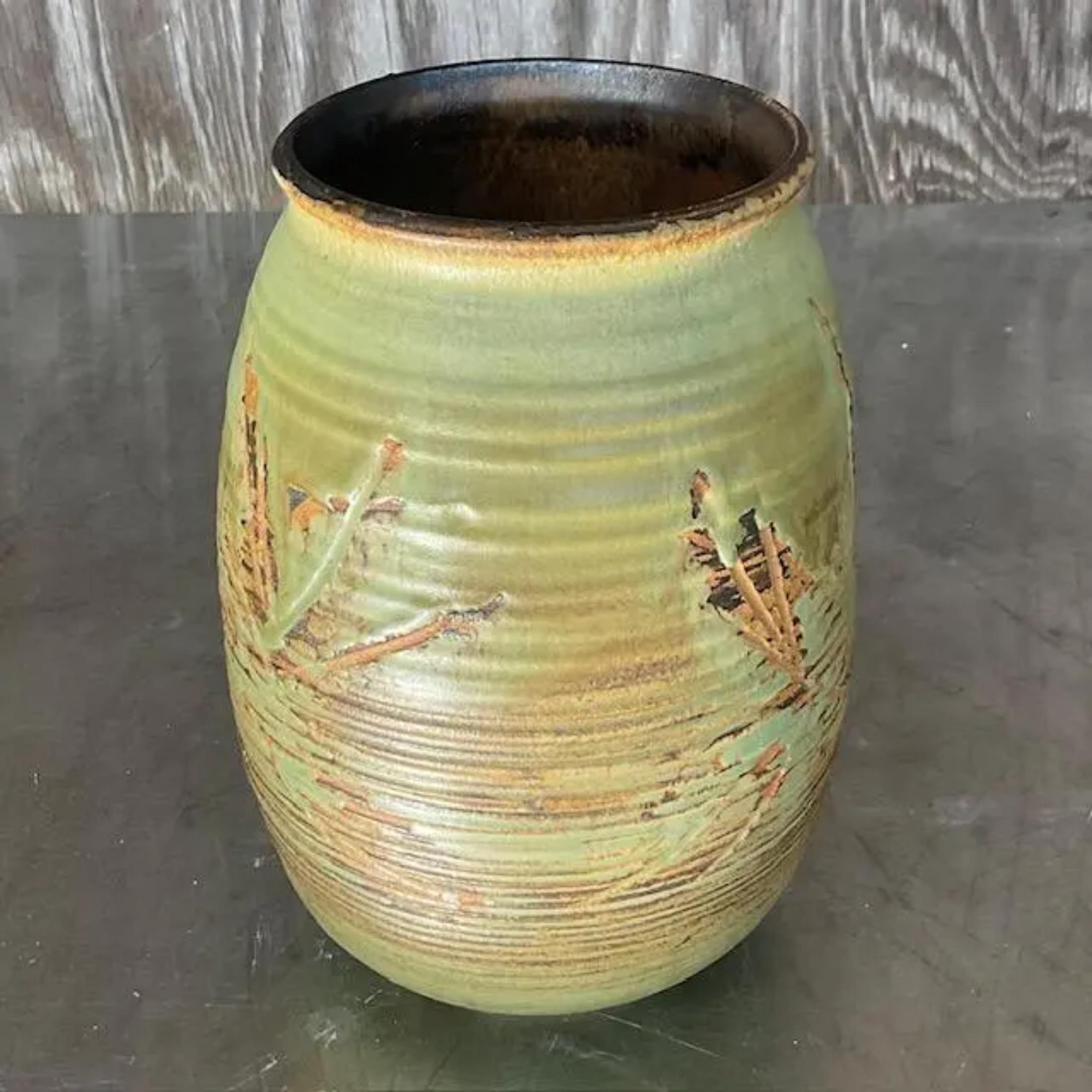 Vintage Boho Signed Studio Pottery Vase For Sale 2