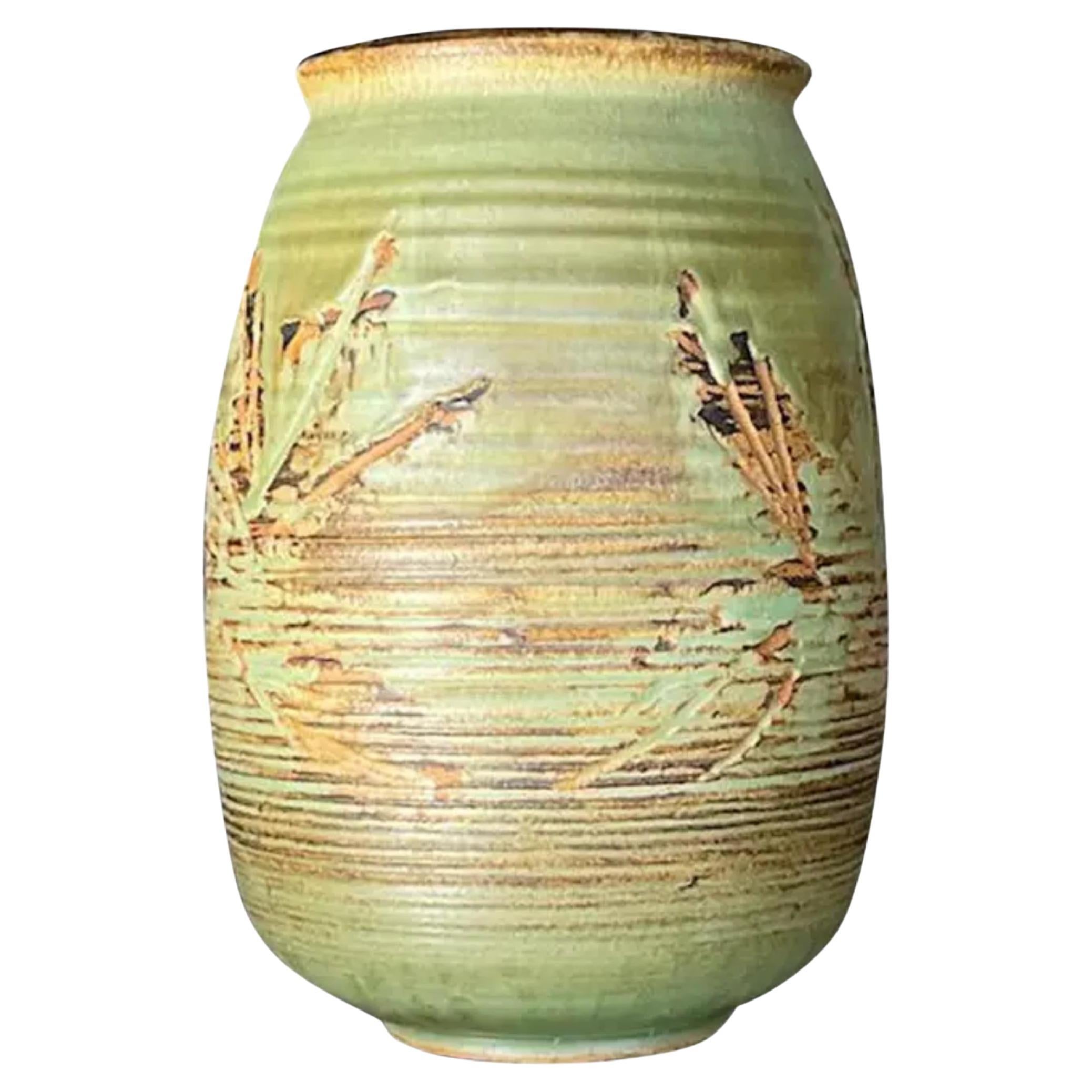 Vintage Boho Signed Studio Pottery Vase For Sale