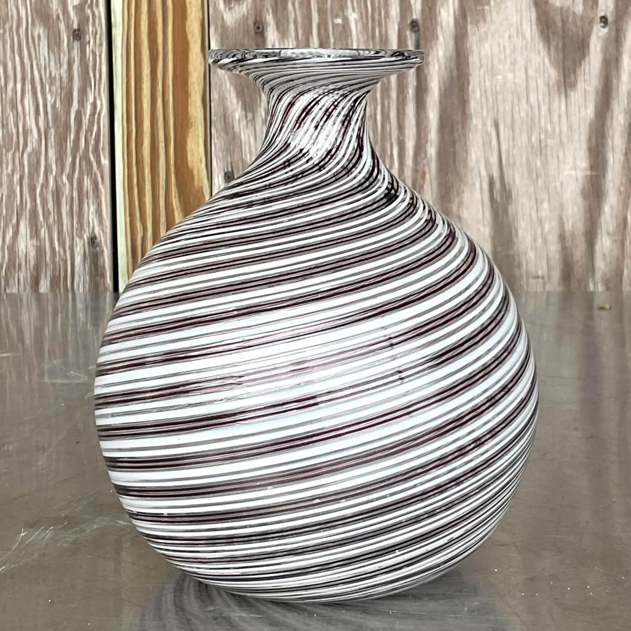 Vintage Boho Signed Swirl Art Glass Vase For Sale 1
