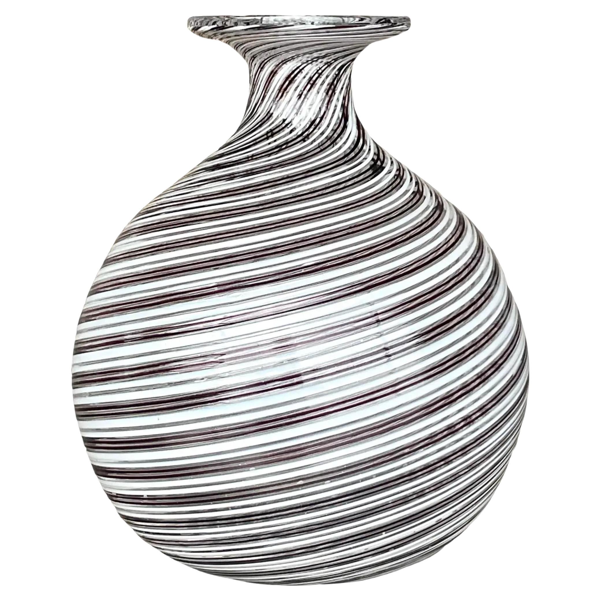 Vintage Boho Signed Swirl Art Glass Vase For Sale