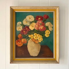Olio originale su tela vintage firmato Z & Z Floral
