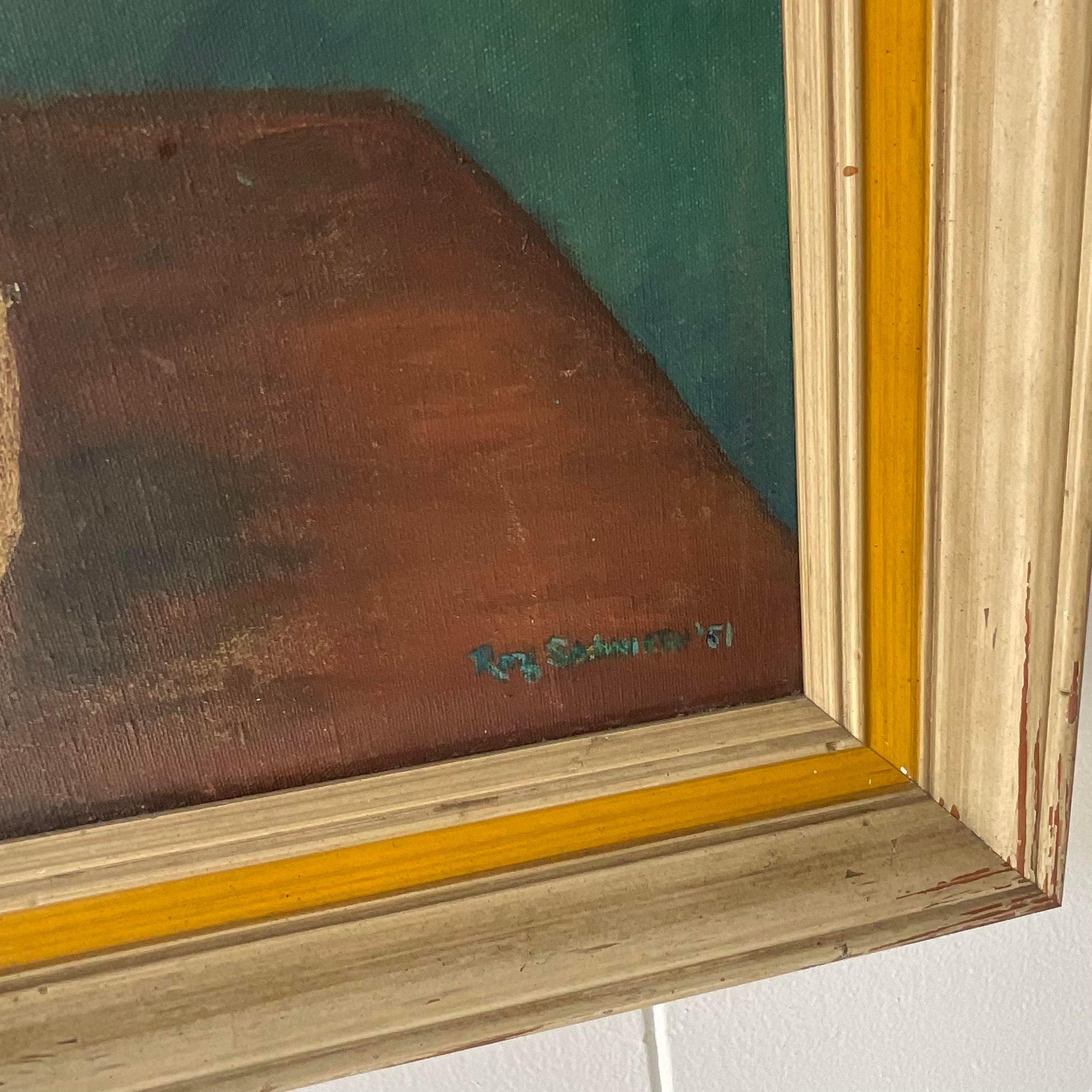 Vintage Boho signiert Z geblümtes Original Ölgemälde auf Leinwand, Vintage im Angebot 1