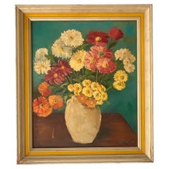 Vintage Boho Signed Z Floral Original Oil on Canvas