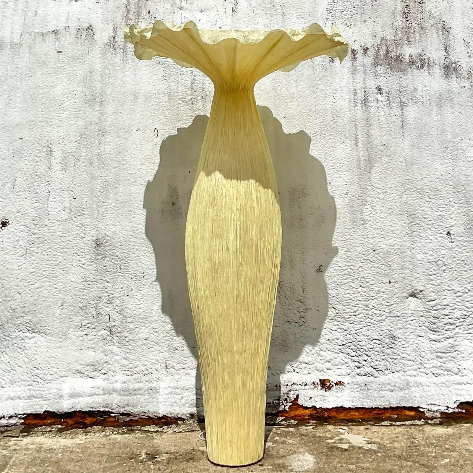 Vintage Boho Silk “Morning Glory” Lamp by Aqua Creations In Good Condition In west palm beach, FL