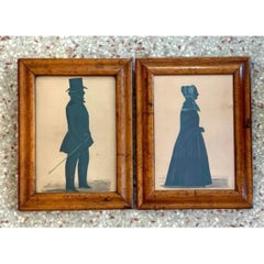 Vintage Boho Silloutte Drawing in Burled Wood Frame