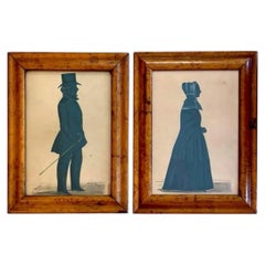 Vintage Boho Silloutte Drawing in Burled Wood Frame