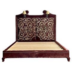 Vintage Boho Silver Embroidered Velvet King Bed