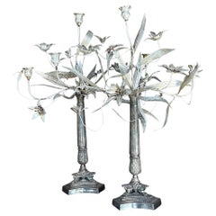 Retro Boho Silver Floral Candelabras - a Pair