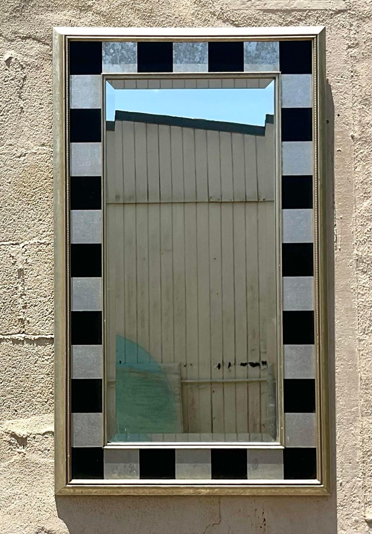 Vintage Boho Silver Patchwork Mirror In Good Condition For Sale In west palm beach, FL