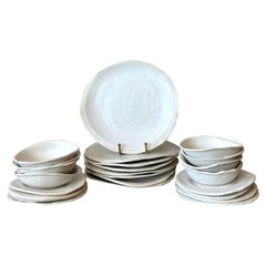 Vintage Boho Slab Built Original Studio Pottery Dinnerware Set of 24