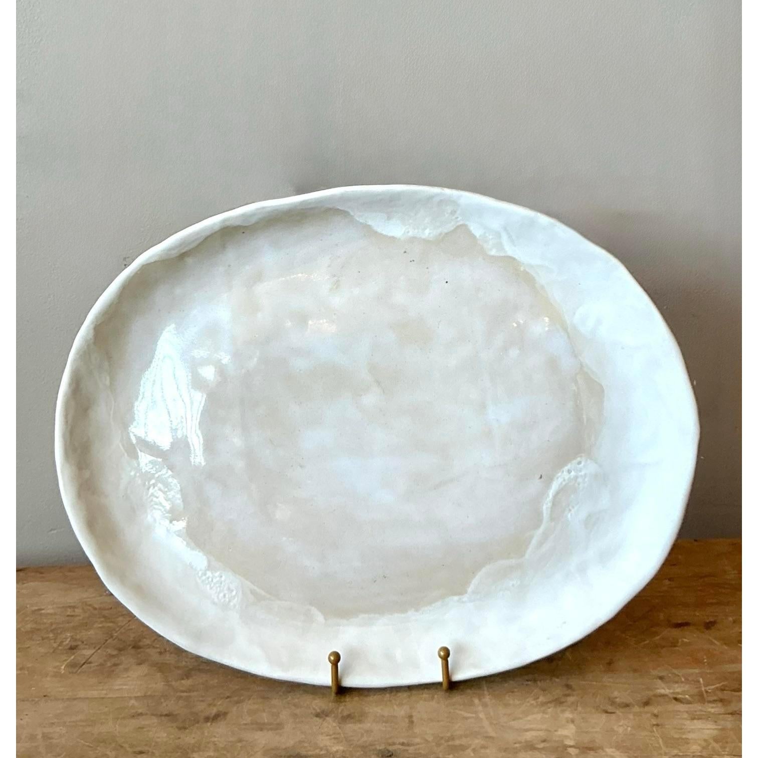 Minimalist Vintage Boho Slab Built Stdio Pottery Platter For Sale