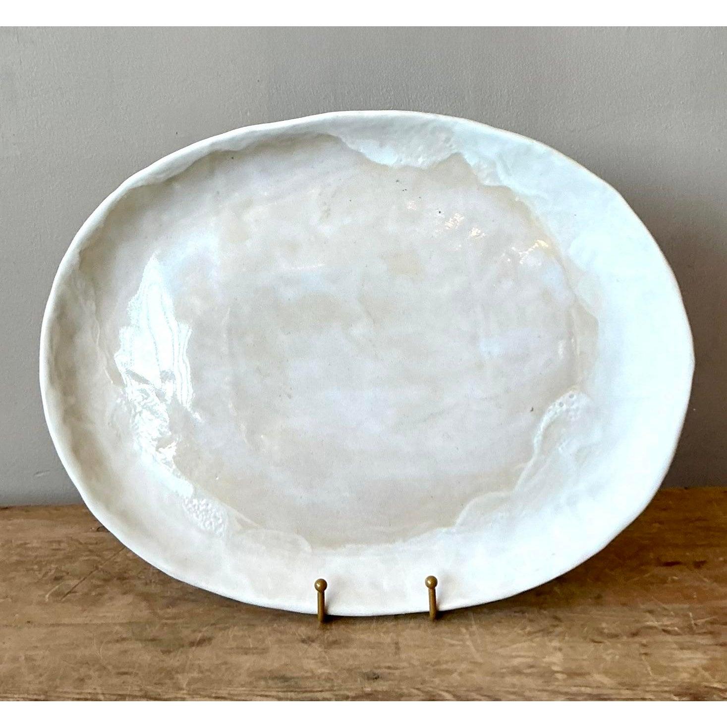 Vintage Boho Slab Built Stdio Pottery Platter In Good Condition For Sale In West Palm Beach, FL