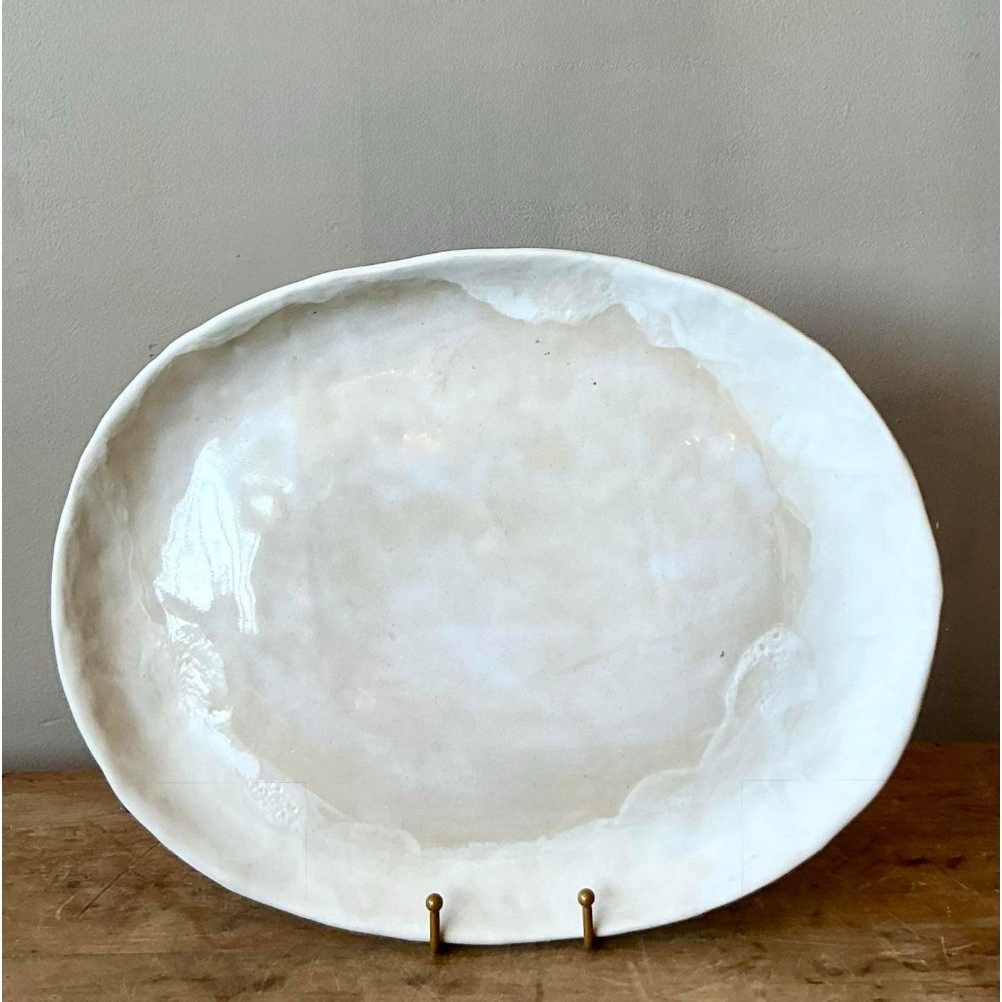 20th Century Vintage Boho Slab Built Stdio Pottery Platter For Sale