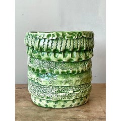 Vintage Boho Slab Built Studio Pottery Cache Pot