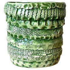 Vintage Boho Slab Built Studio Pottery Cache Pot