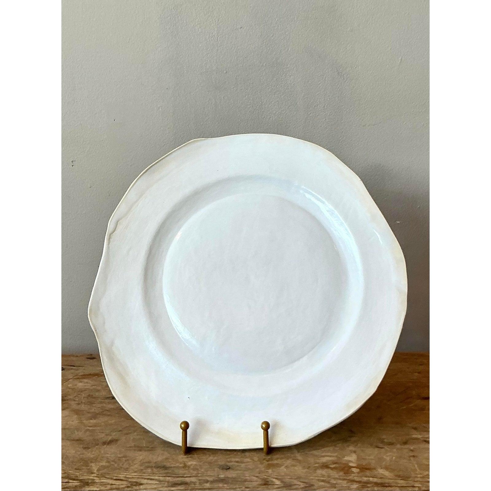 American Vintage Boho Slab Built Studio Pottery Platter For Sale