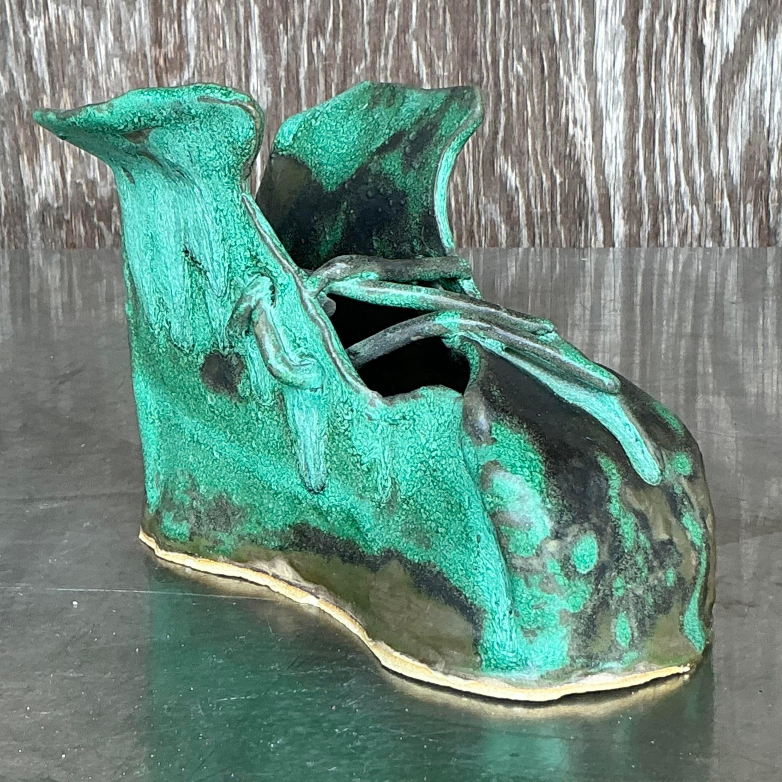 Terracotta Vintage By Slab Built Studio Pottery Shoe Sculpture Z in vendita