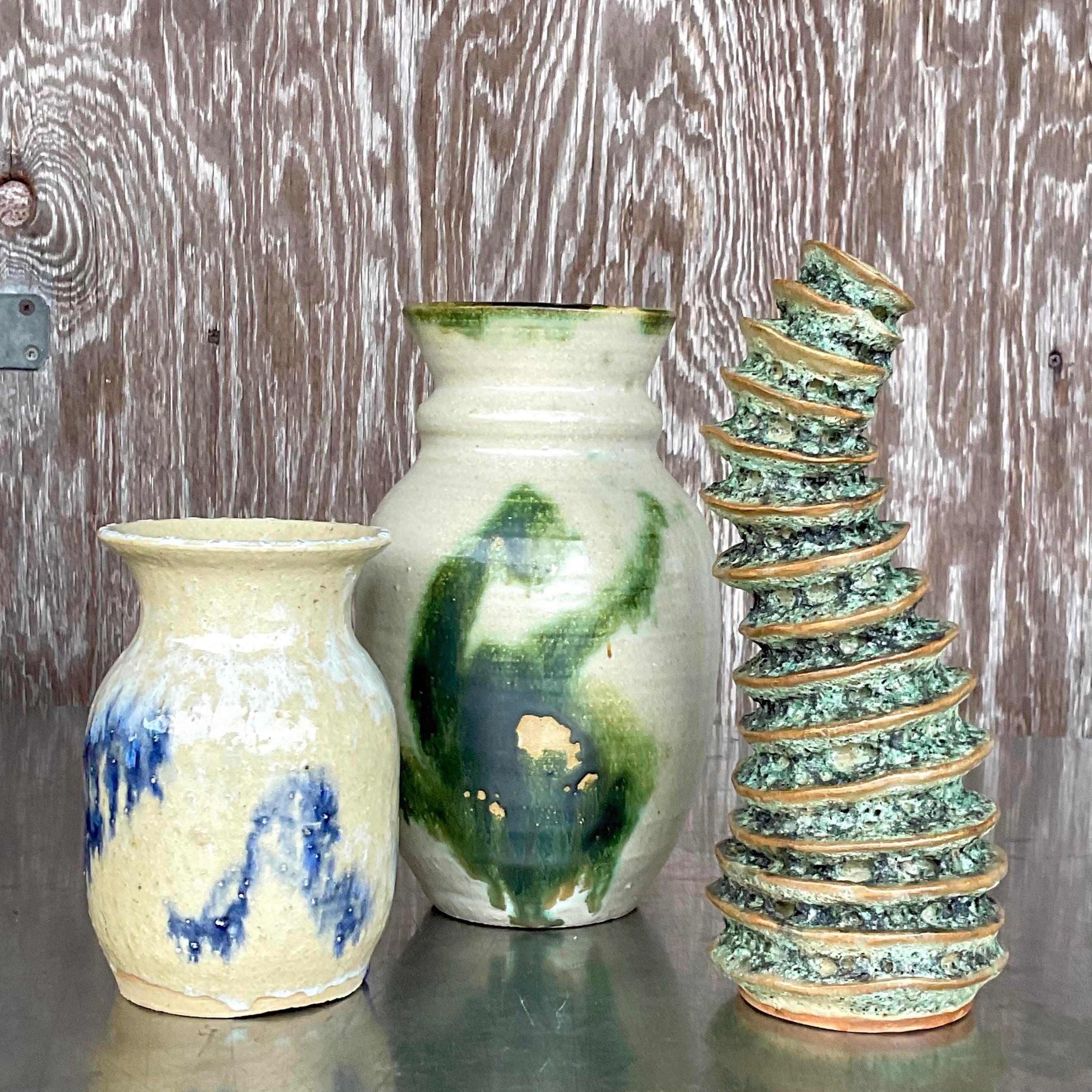 Vintage Boho Slab Built Studio Pottery Vase In Good Condition For Sale In west palm beach, FL