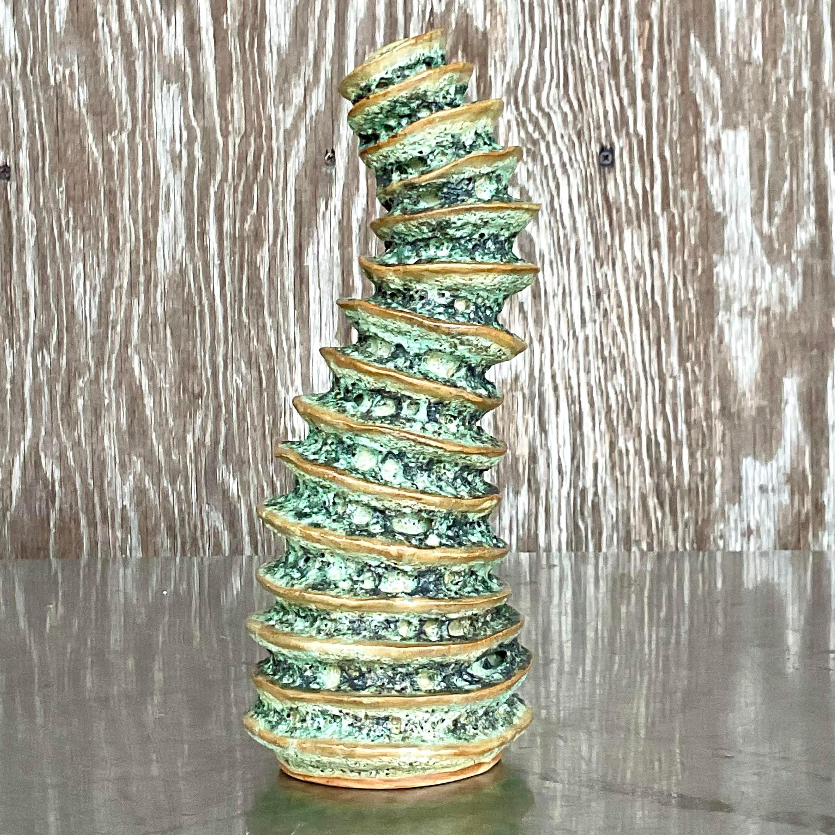Vintage Boho Slab Built Studio Pottery Vase For Sale 1