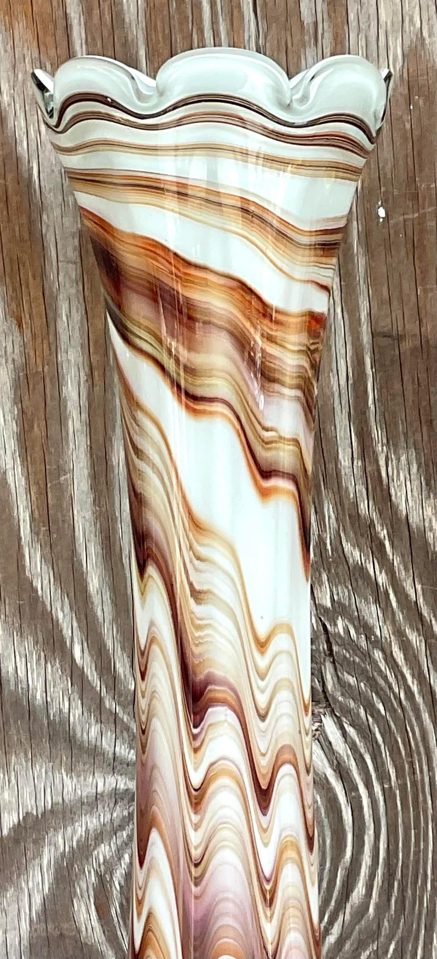 Vintage Boho Slag Glass Swirl Vase For Sale at 1stDibs