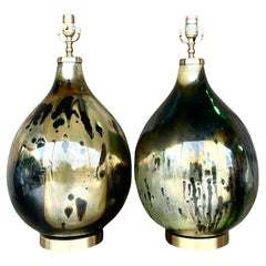 Vintage Boho Smoked Mercury Glass Lamps - a Pair