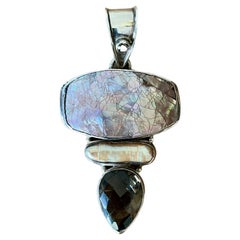 Pendentif vintage Boho en quartz fumé et nacre