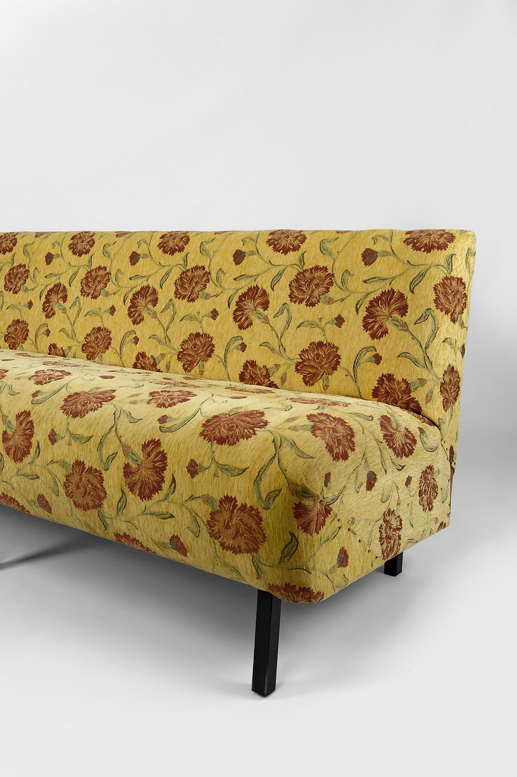 Mid-20th Century Vintage Boho sofa with yellow and red floral fabric, France, Circa 1960 For Sale