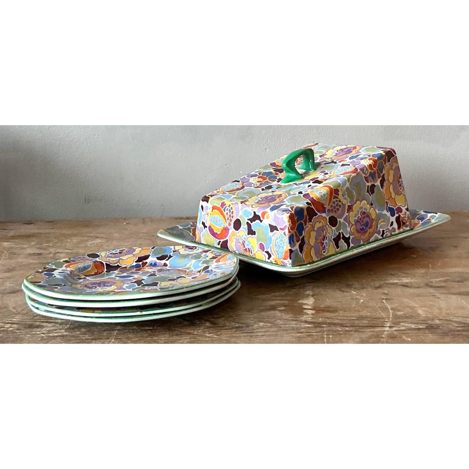 Mid-Century Modern Vintage Boho Soho Pottery Breakfast Set of 5 For Sale