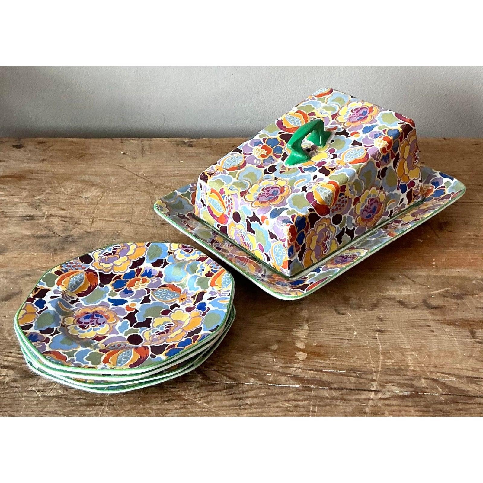 20th Century Vintage Boho Soho Pottery Breakfast Set of 5 For Sale