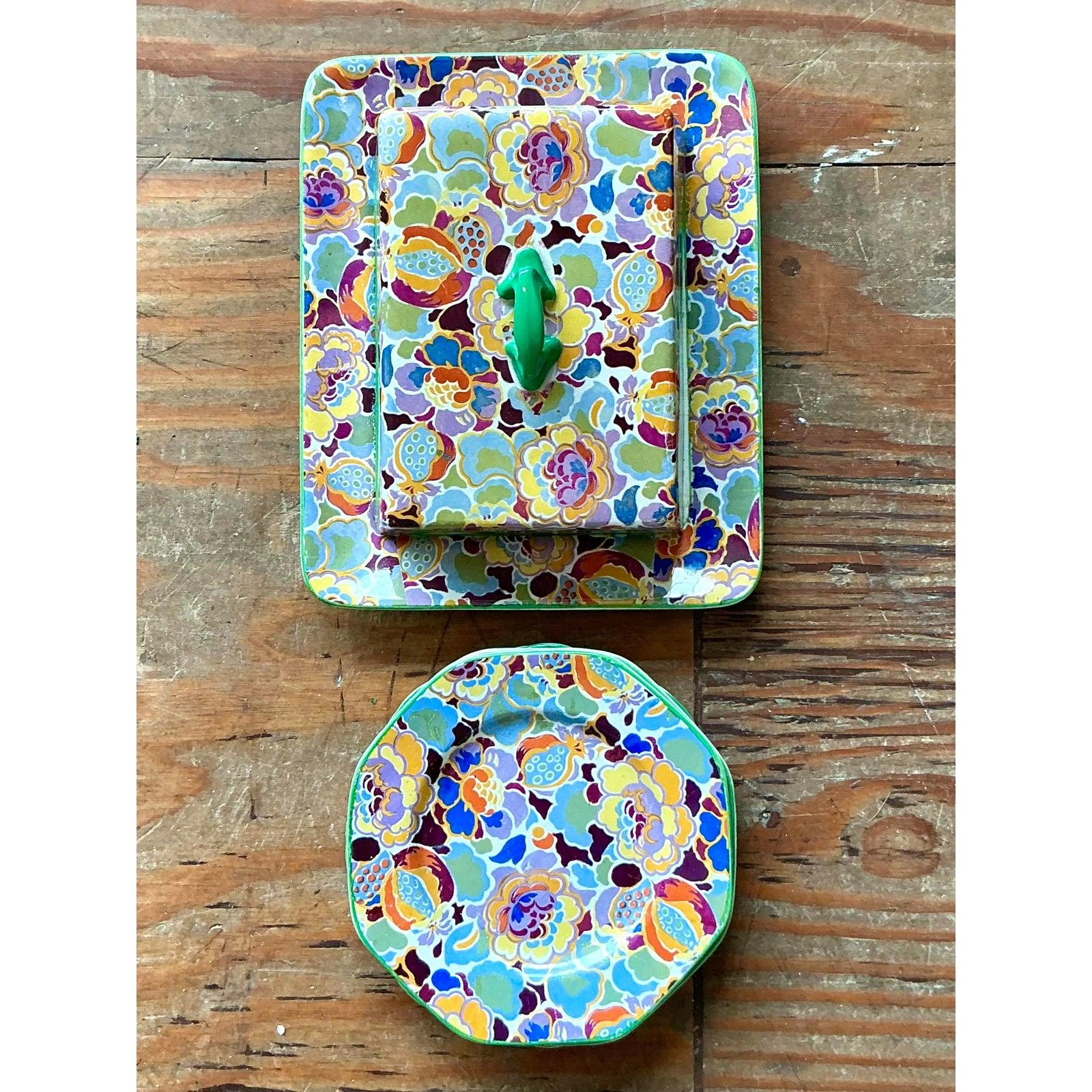 Vintage Boho Soho Pottery Breakfast Set of 5 For Sale 1