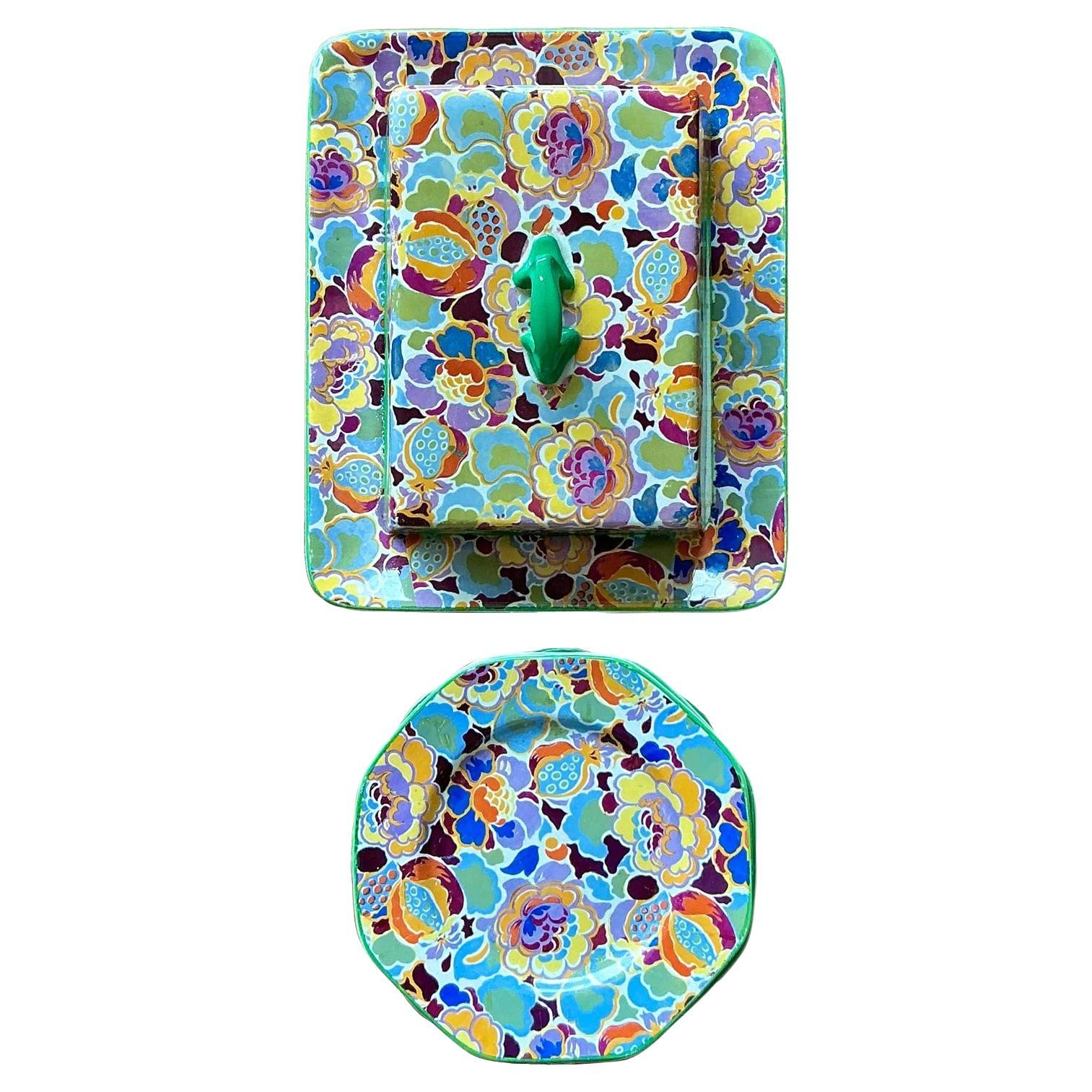 Vintage Boho Soho Pottery Breakfast Set of 5 For Sale