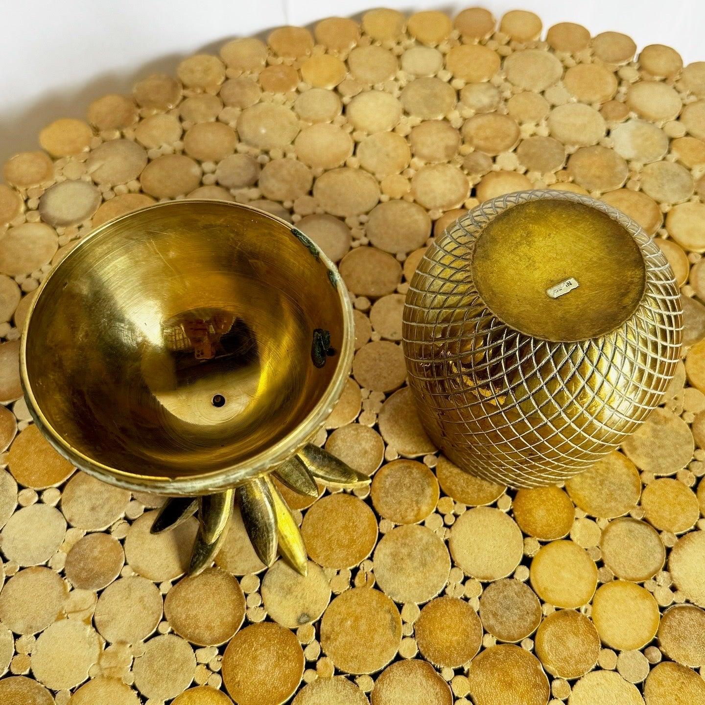 Late 20th Century Vintage Boho Sold Brass Pineapple Container For Sale