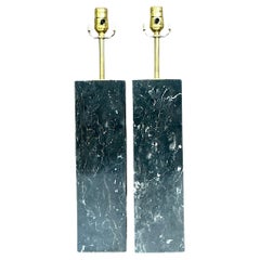 Vintage Boho Solid Black Marble Lamps - a Pair