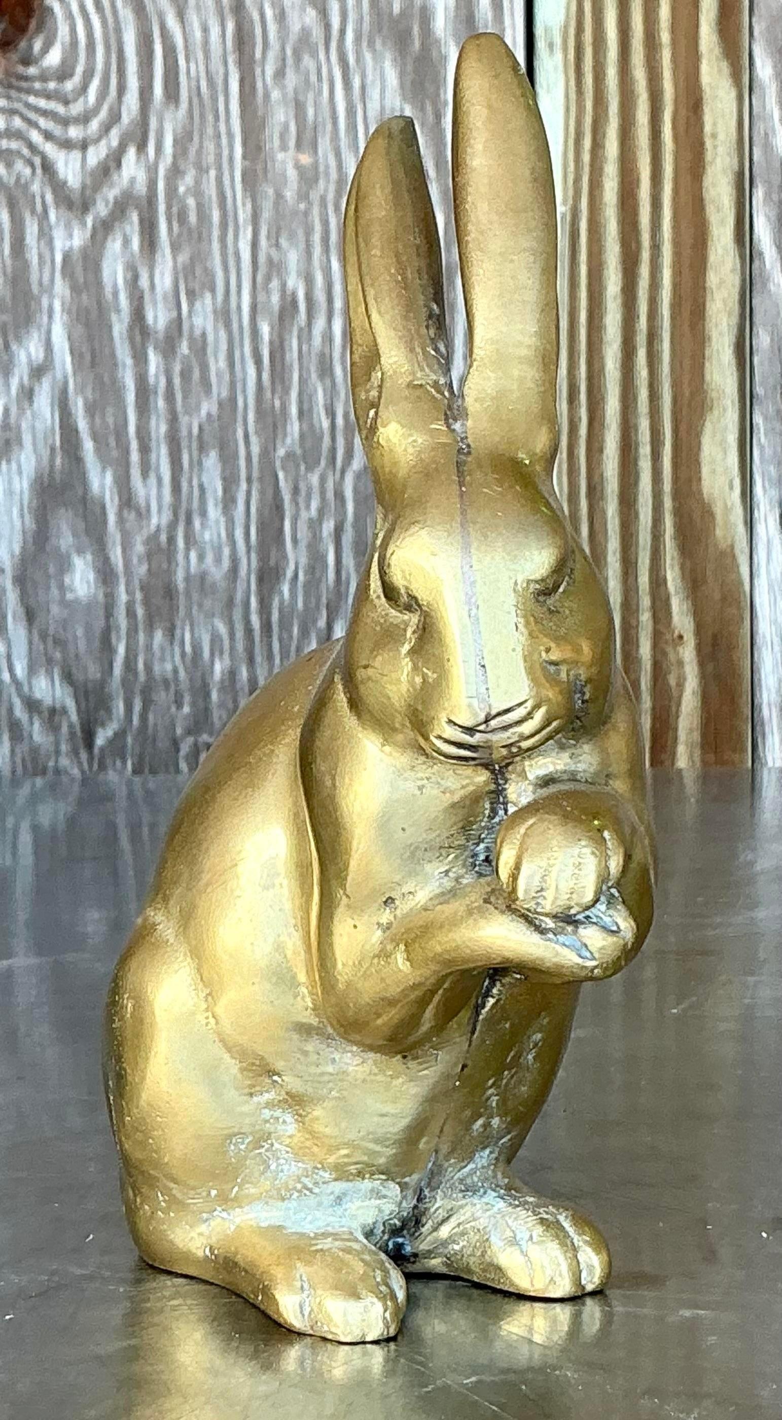 Lapin Vintage Boho en laiton massif Bon état - En vente à west palm beach, FL