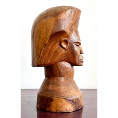 Vintage Boho Solid Wood Carved Bust
